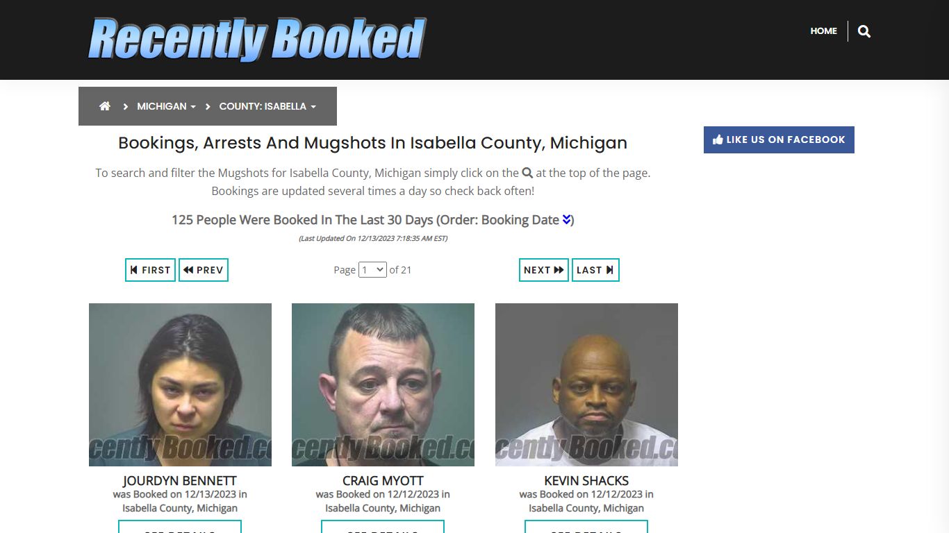 Bookings, Arrests and Mugshots in Isabella County, Michigan